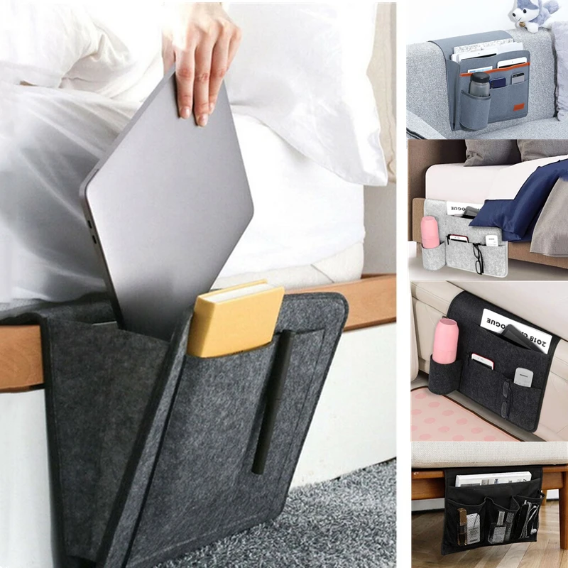 Felt Bedside Pocket Organizer Phone Book Magazine Holder Pockets Hanging Storage Bag Bed Table Sofa Side Pouch