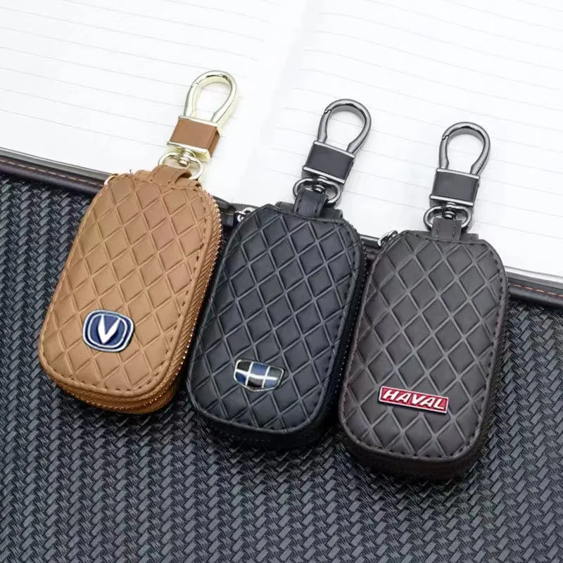 

High quality Business Casual Universal For Volvo Key Cover Leather Car Remote key case wallet Protector with car logo
