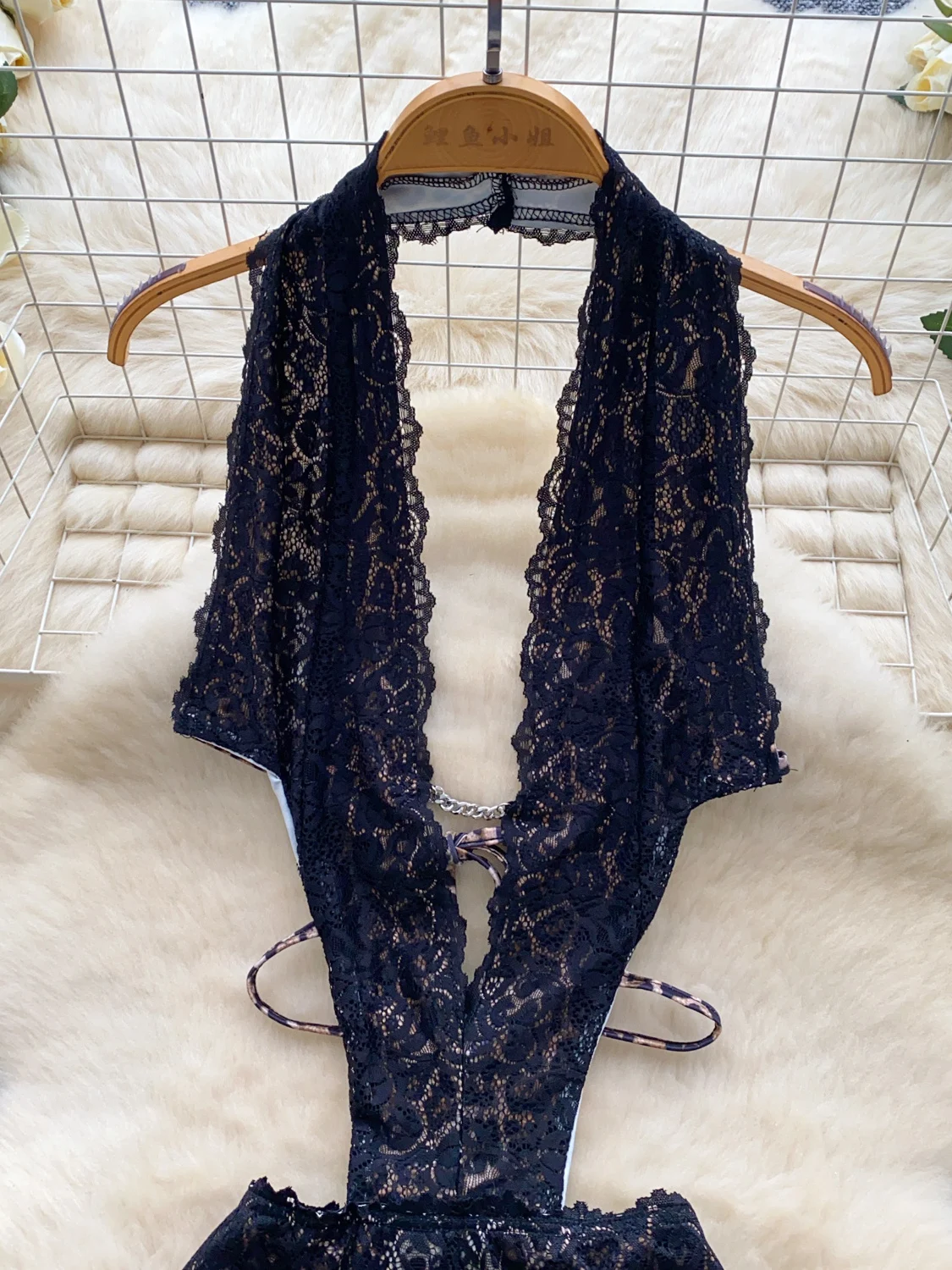 Femmes Sexy évider profonde v-ne dentelle Patchwork ceinturé imprimé léopard moulante Dr coréen Sle taille haute été Dr
