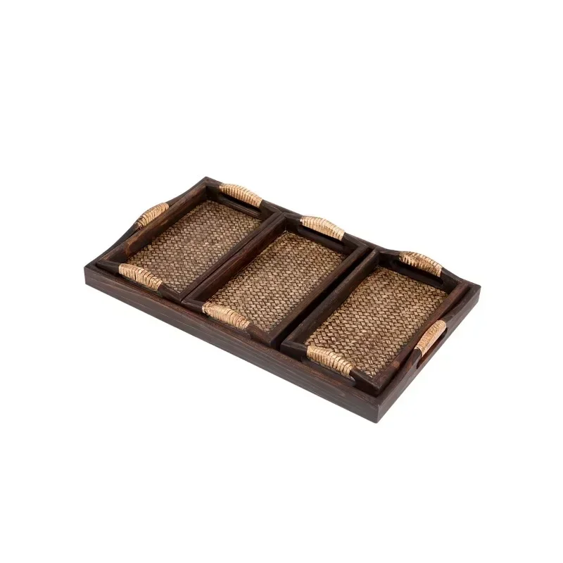 

South East Asia Style Thai Bamboo Tray Home Furnishing Retro Simple Tea Tray Four-piece Solid Wood Tea Cup Tray