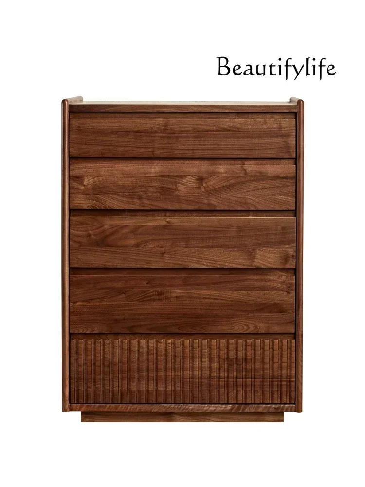 Nordic and Japanese Style Black Walnut Five-Drawer Wooden Chest of Drawers Modern Solid Wood Storage Cabinet Living Room