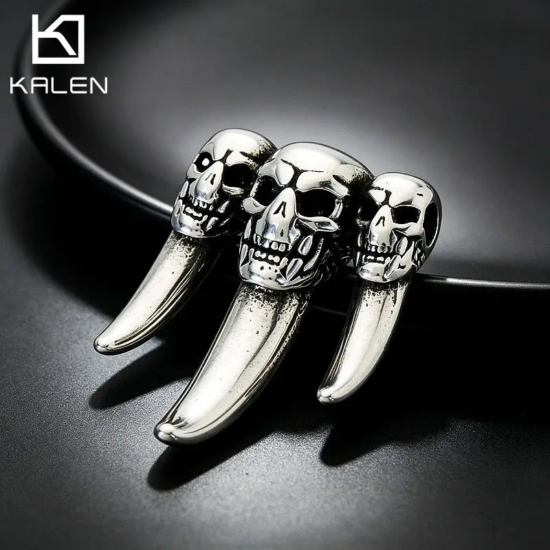 KELAN Gothic Punk Men Stainless Steel Dragon Head Wolf Tooth Pendant Necklace Viking Norse Amulet Gift For Halloween Christmas