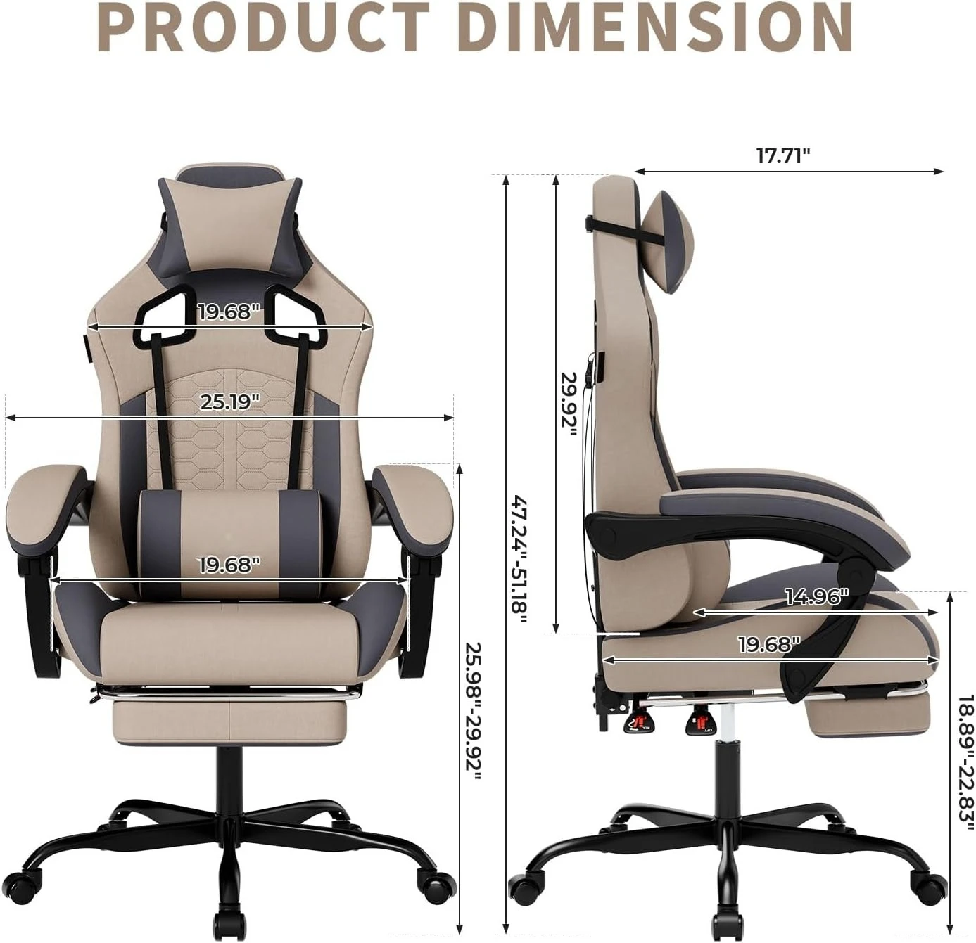 Gaming Chair Premium PU Leather High Back Massage Lumbar Support Ergonom All Seasons Universal Grey