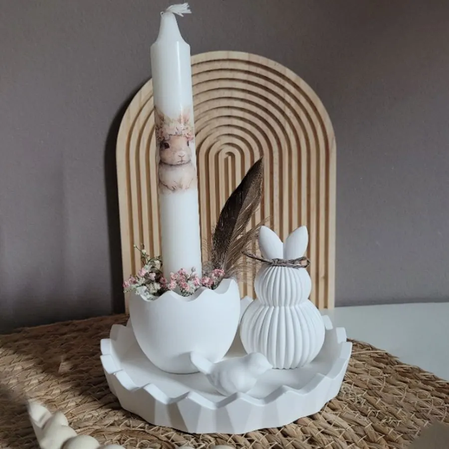 

3pcs/Set Easter Decoration Silicone Mold Set | Eggshell, Round Pattern Tray, and Striped Rabbit Shape Resin Molds