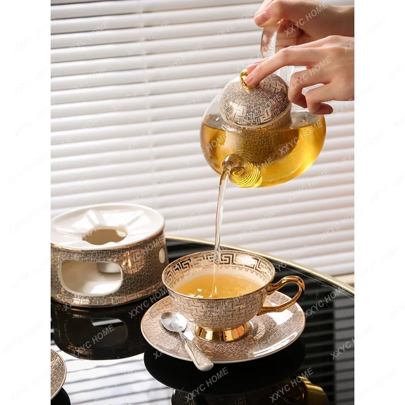 Exquisite Bone China European-Style Scented Teapot British Afternoon Tea Set Light Luxury High-End Fruit Teapot Candle Heating