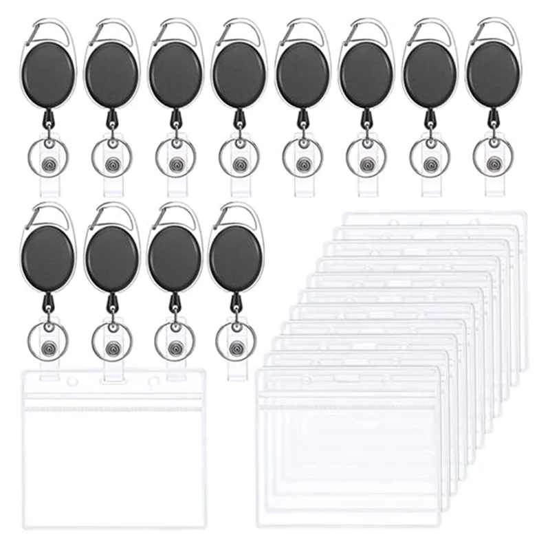 

ID Badge Holder with Clip Badge Reels Retractable Heavy Duty Clear Id Card Holder Retractable Vertical Lanyard Id Holder
