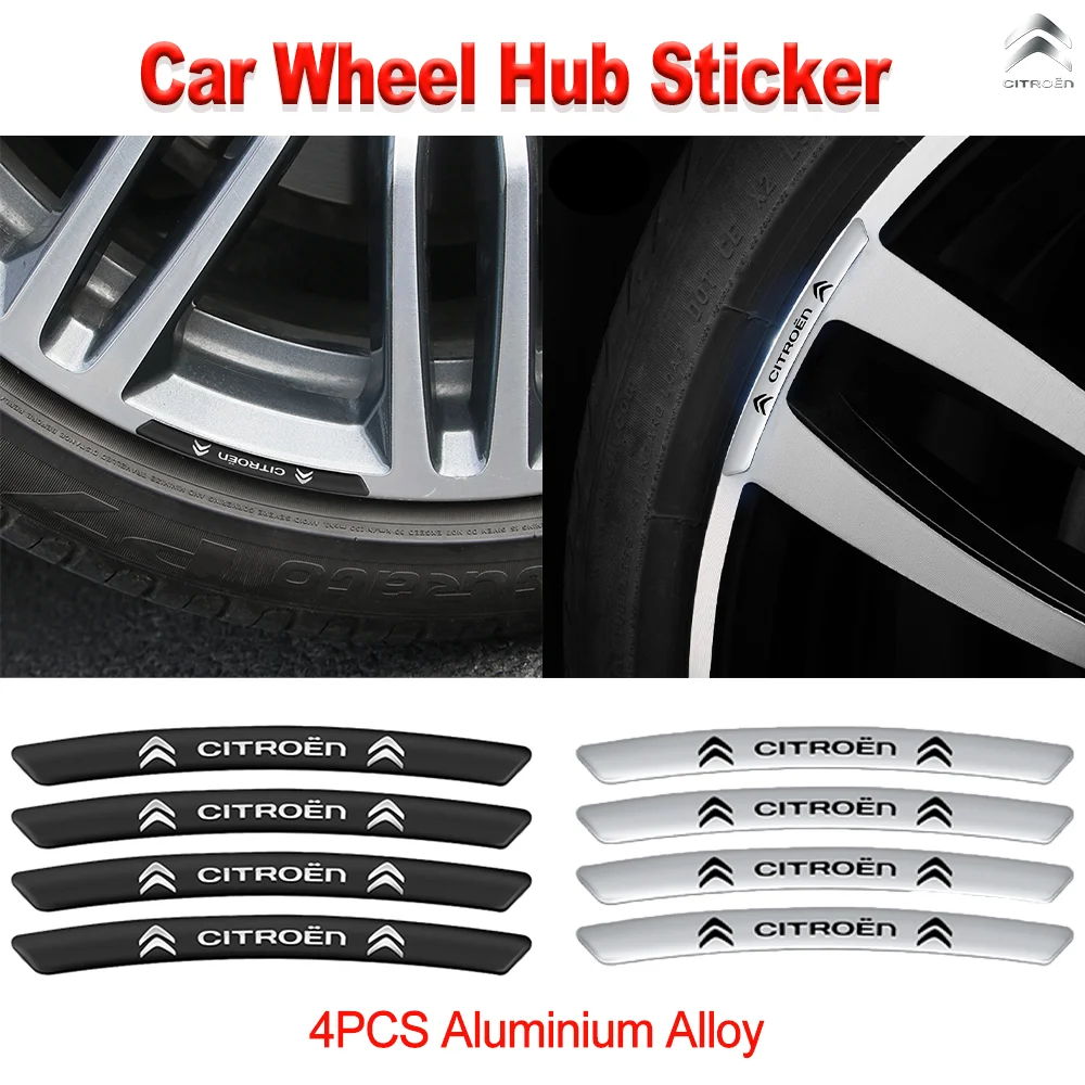 4PCS Aluminium Custom Car Wheel Rim Stickers Decals Decoration For CITROEN C1 C2 C3 C4 C4L C6 C5 VTS C-ELYSEE Auto Accessories