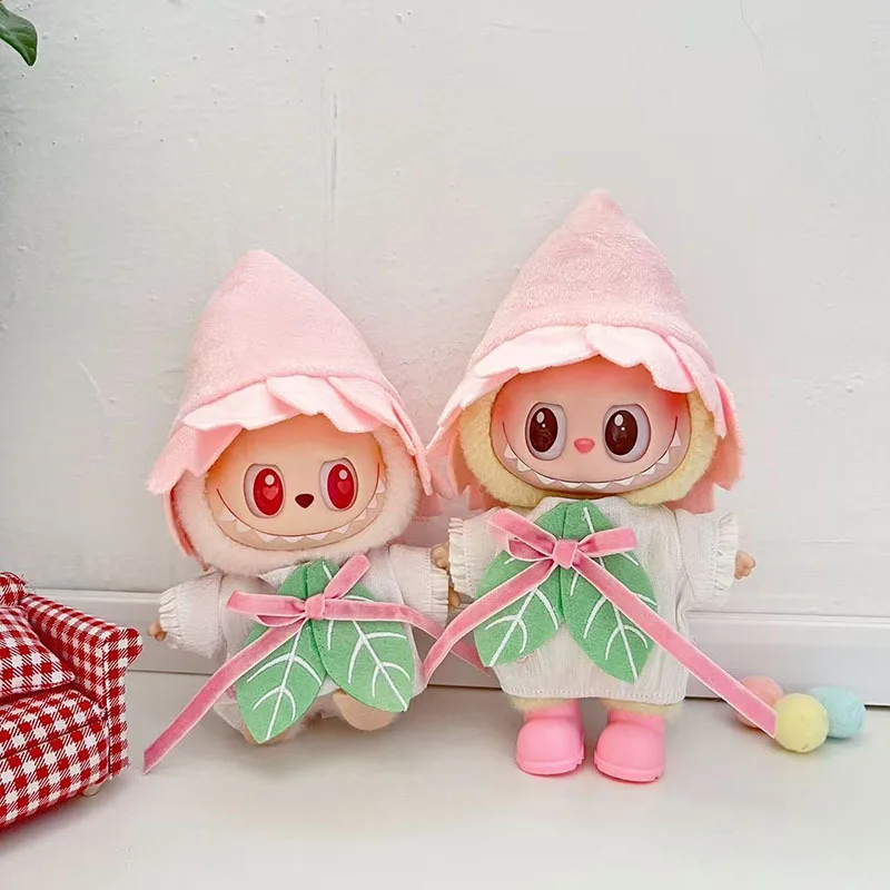 

15/17cm Pendant Doll Accessories For 1st-3rd Gen LABUBU Cute Sitting Party Pink Petal Hat Set