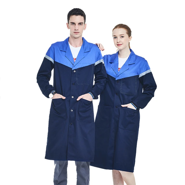 Men Navy Blue Work Coat Poly Cotton Long Sleeve Lab Coat With Reflective Tapes Workwear AliExpress