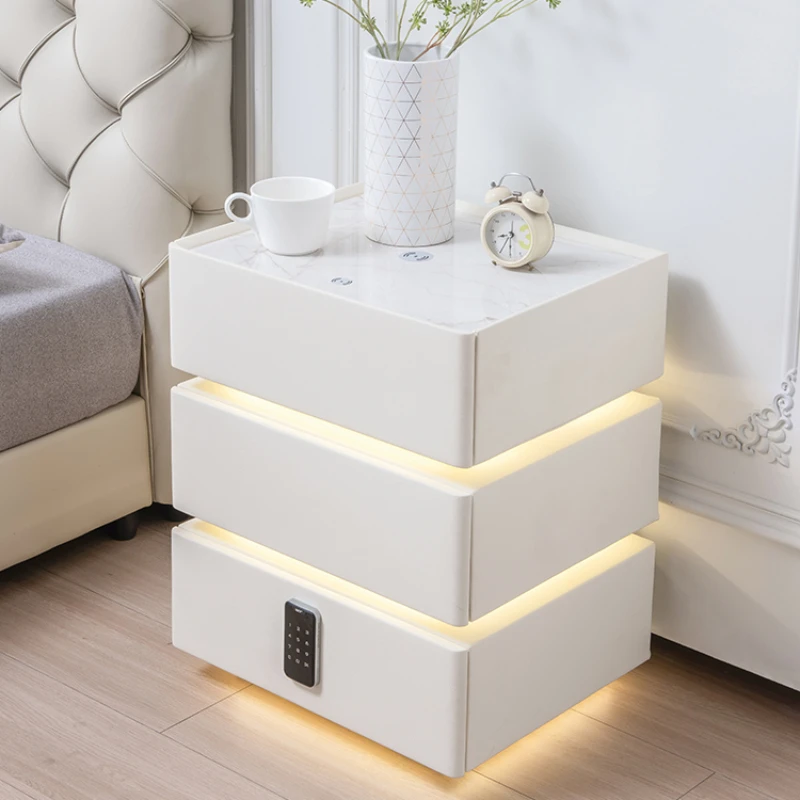 Kawaii White Nightstand Lights Modern Small Apartment Bedside Table Wireless Charger Mesa Cabeceira Inteligente Luxury Furniture