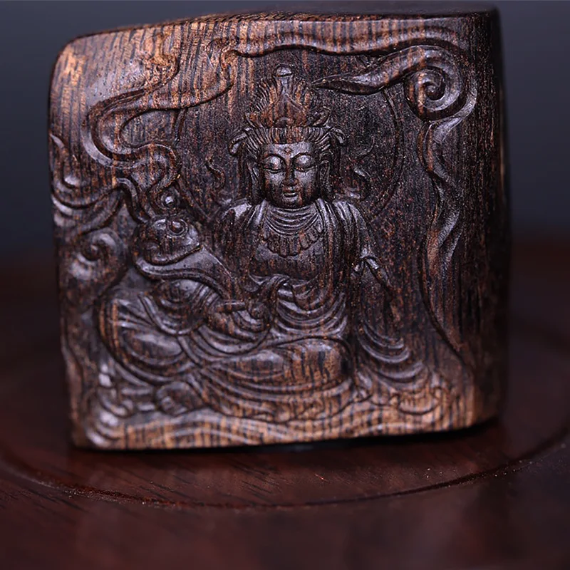 Vietnam Nha Trang White Kyara Guanyin Sculpture Black Oil Old Materials Submerged Type Agarwood Necklace Pendant