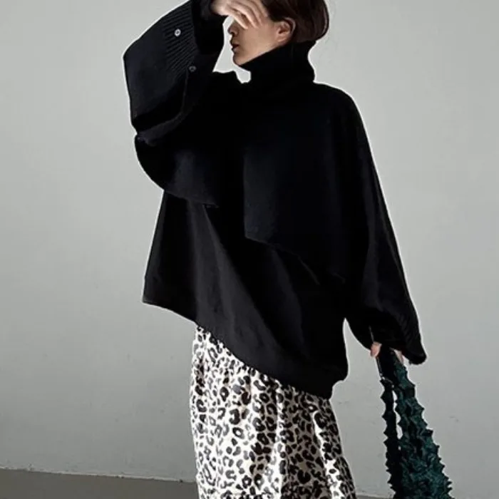 เสื้อสเวตเตอร์คอสูงสไตล์เกาหลีสำหรับผู้หญิง ฤดูใบไม้ร่วง ฤดูหนาว แฟชั่นใหม่ เรียบง่าย สบายๆ ช่วยให้ดูผอมเพรียว อุ่นสบาย เหมาะสำหรับใส่ไปทำงาน