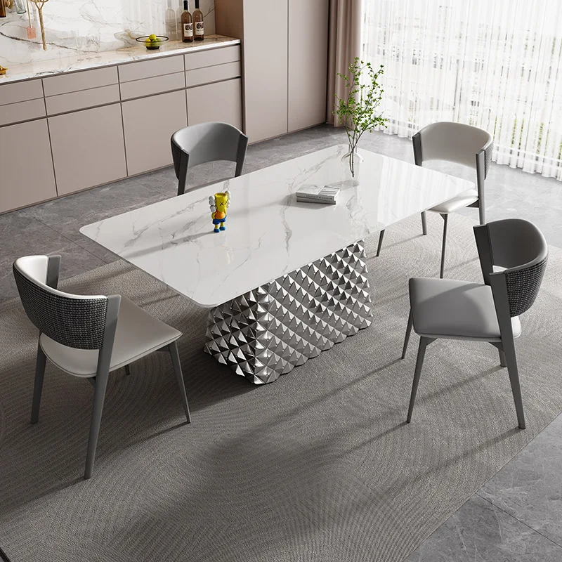 

Slate dining table household small apartment modern simple rectangular table Nordic style bright rock slab dining table and chai
