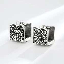 KOFSAC Trendy Thai Silver Square Hoop Earrings For Women Chic Plant Pattern Earring Personality Jewelry