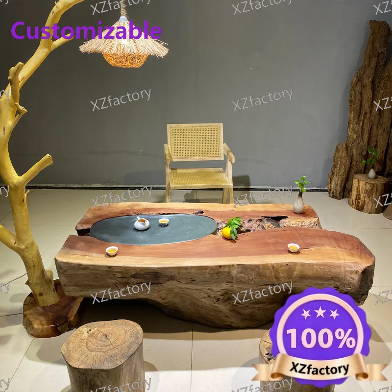 Factory Direct 2026 Top Rated Wabi Sabi Wind Log Root Carving Coffee Table Solid Wood Tatami