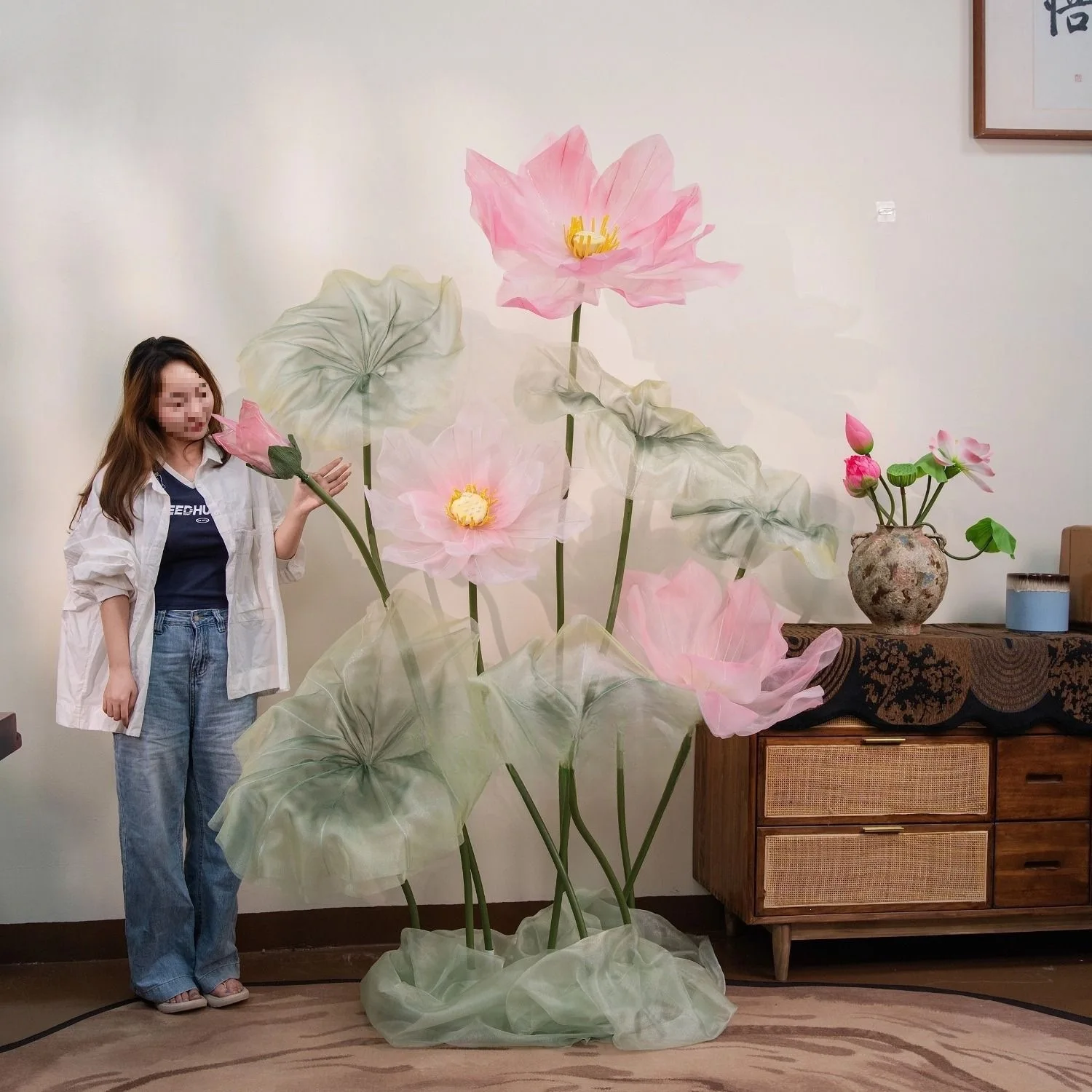 Giant silk lotus paper art flower window beautiful Chen lotus leaf yarn art lotus scene landscaping decoration handmade flower