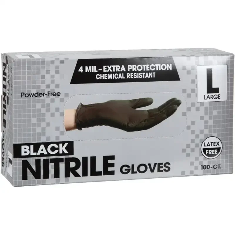 Professional Collection Disposable Nitrile Gloves,  Powder-Free, Latex-Free, Non-Sterile, Food Safe, 4 Mil, Black, 100-Count