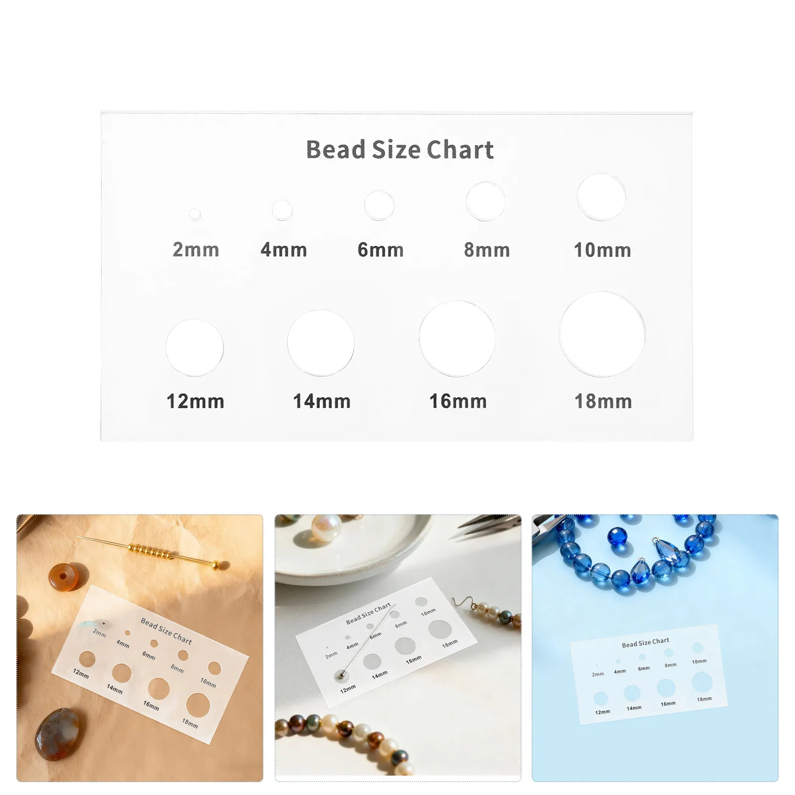 Bead Sizer Tool Acrylic 2 4 6 8 10 12 14 16 18Mm Jewelry Measuring Tool Rhinestone Size Chart Crafting Bead Size Guide