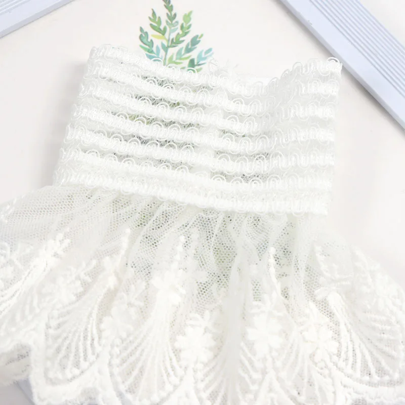 1Pair Detachable Cuffs Lace Flower Mesh Fake Flared Sleeves Ruched False Cuffs Sweet Decoration Sweater Blouse Wrist Warmers