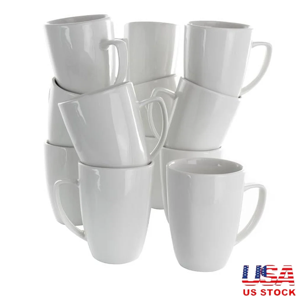 

12 Piece Porcelain Mug Set Lightweight Dishwasher Microwave Safe Modern Design Durable Cups Family Gatherings Special Occasions