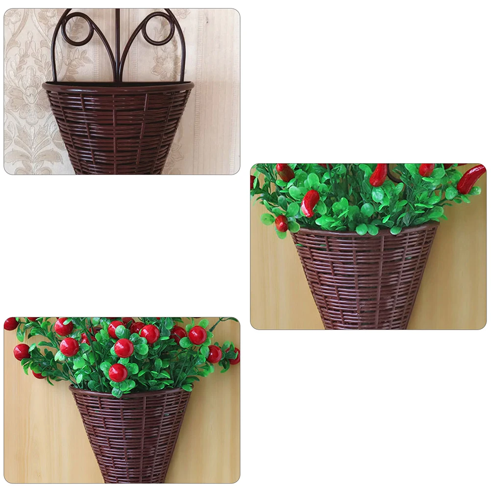

3pcs Rattan Decorative Flower Basket Hanging Cone Shape Planter Wall Mount Shaped Hangers Balcony Storage Display