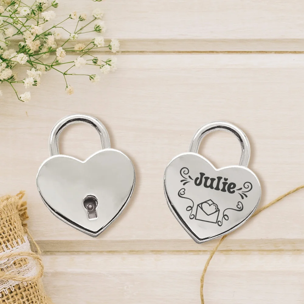 A Customized Love Lock Hanging Heart Lock Support laser engraving of love hearts engagement gift