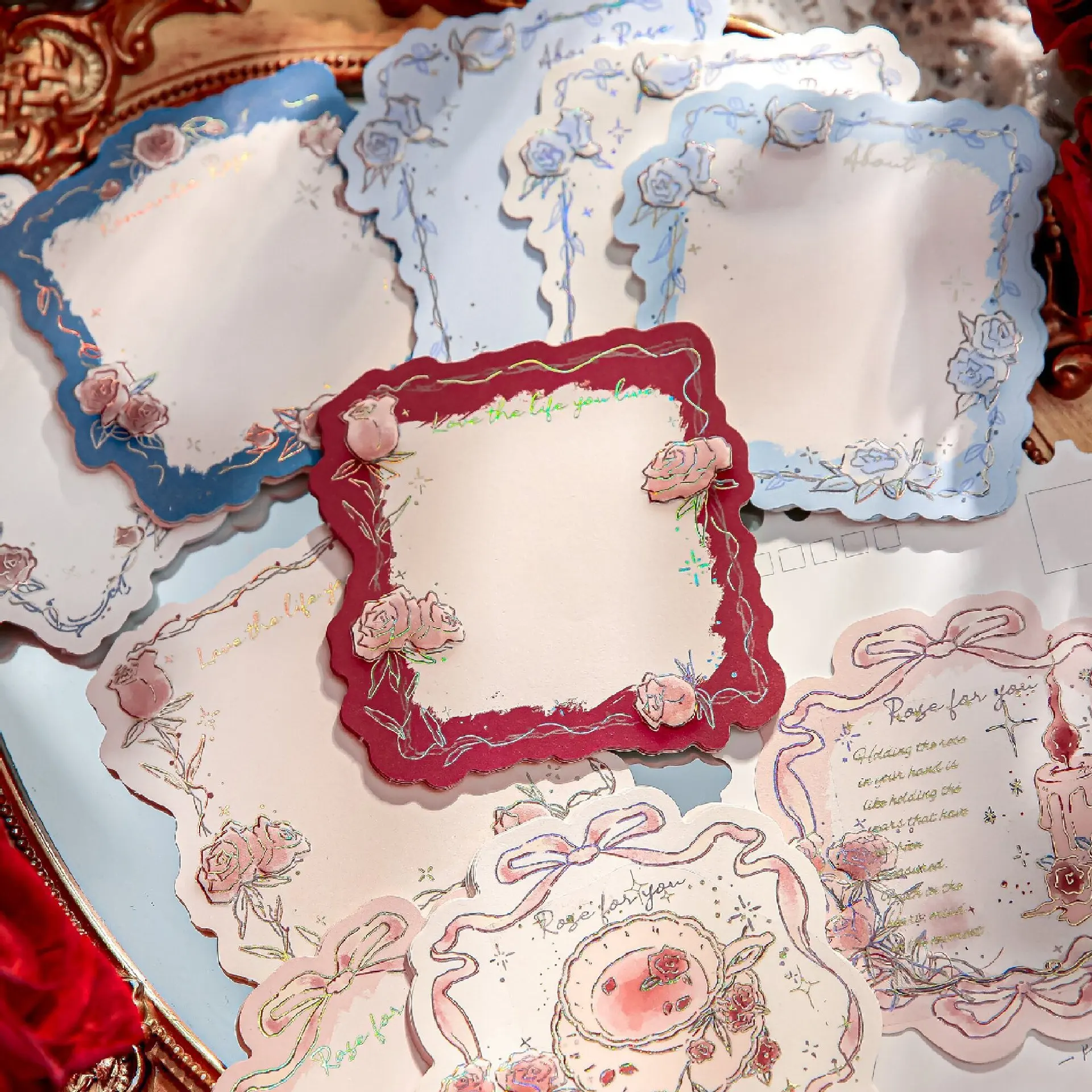 45 Sheets Red Blue Rose Background Paper Craft Paper Gift Decoration Scrapbooking Supplies Junk Journal Notes Decor