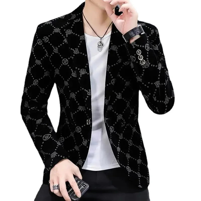 

New Corduroy Suit for Men Young Slim Fashion Handsome Trend Polyester Four Seasons Casual Korean Blazers Single Breasted