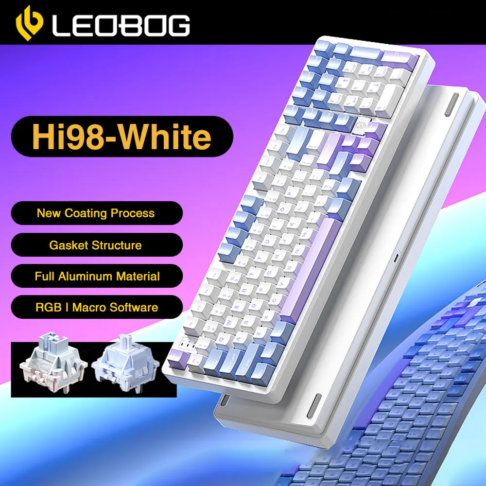 Imagem -02 - Leobog-teclado Rgb Hot-swappable Personalizado Teclado com Fio Hi98 Estrutura de Junta pc Fr4 Placa de Posicionamento