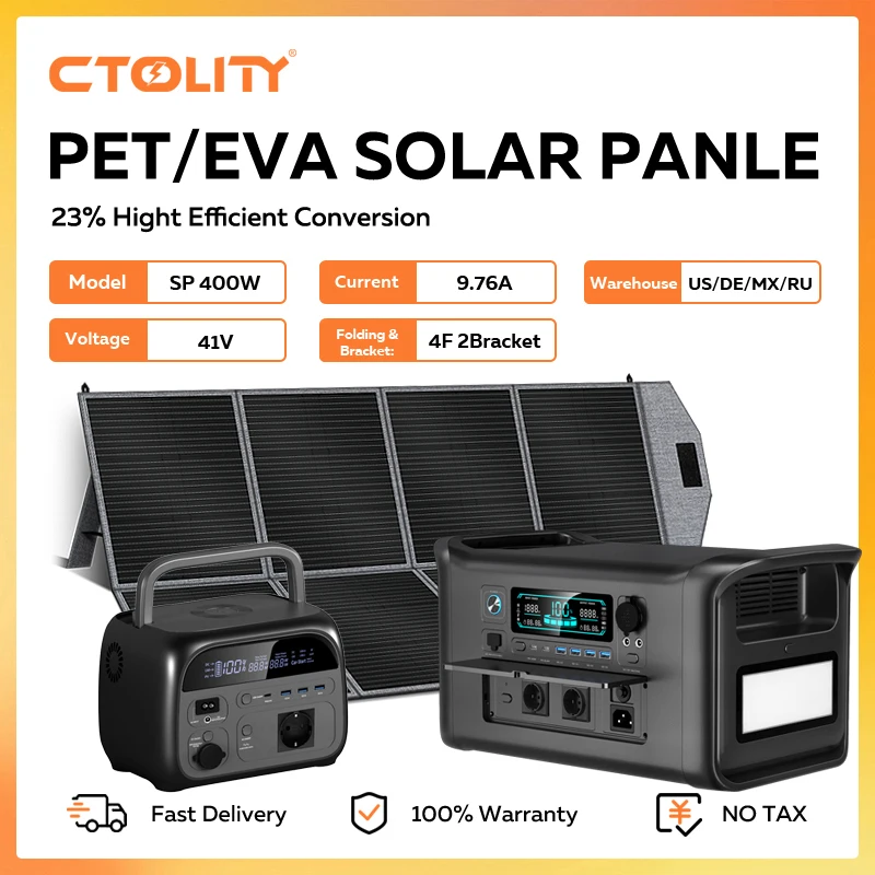 CTOLITY AP400 500W Tragbare Powerstation 2048Wh LiFePo4 Akku 400W Solarpanel AP1000 1800W AC-Ladestation Powerbank