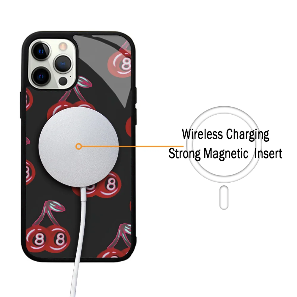 Cherry Ball 8 Airbrush Phone Case For IPhone 11 12 13 14 15 Plus Pro Max Mirror Acrylic Cover For Magsafe Wireless Charging