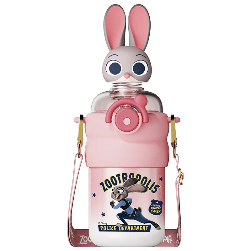 Disney Zootopia Cartoon Anime Thermobecher Hüpfender Strohhalm 3D stereoskopischer Avatar Outdoor Tragbare Edelstahl-Sportflasche