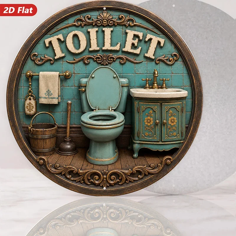CIFBUY Vintage Toilet Bathroom Aluminum Wall Art Waterproof Wearproof Metal Sign Decor Home Restroom Powder Room Gift