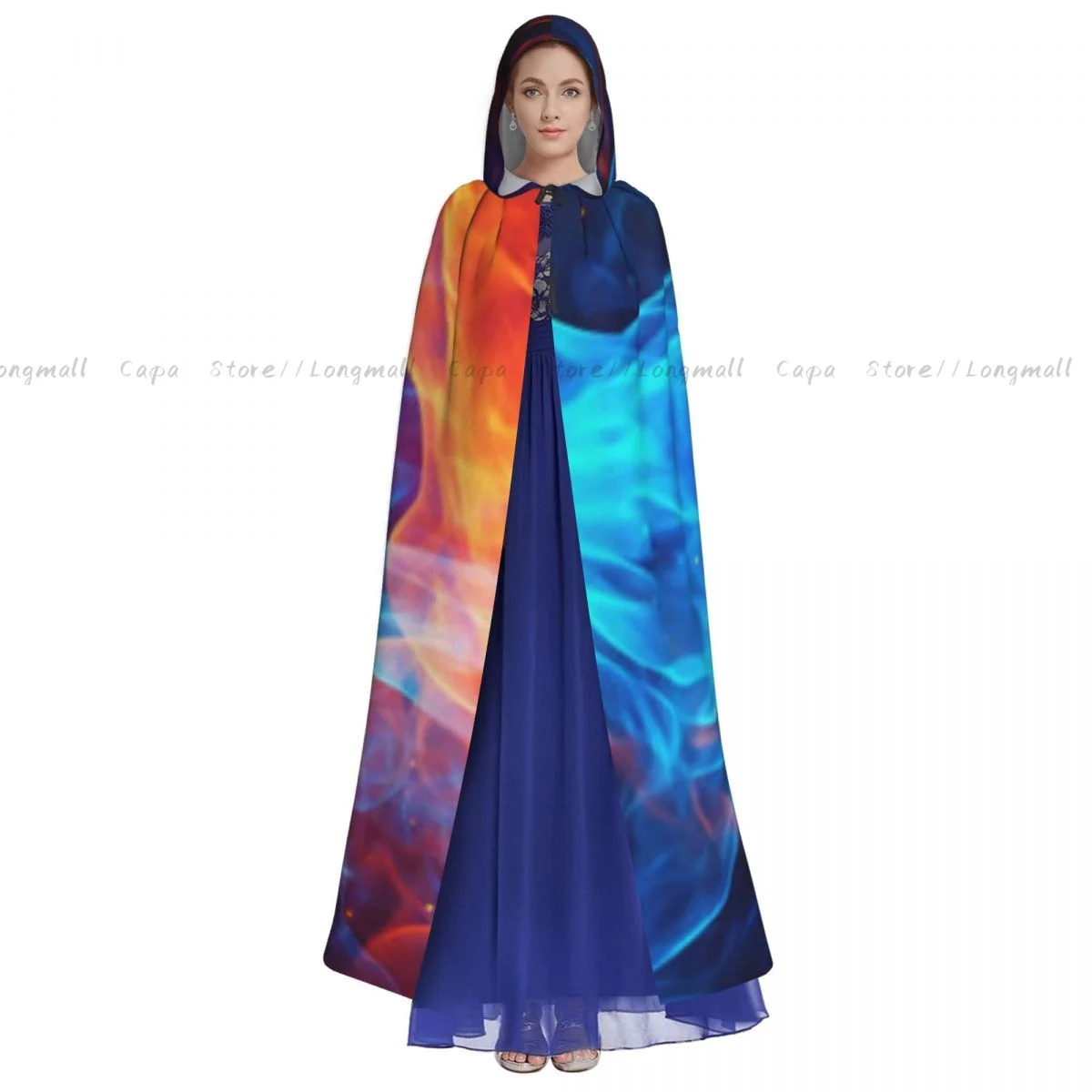 Blaze Fire Flame Texture Cloak Hooded Cosplay Costume Halloween Adult Long Party Cape