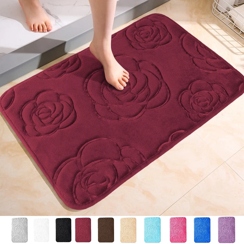 

Bathroom Mat Flannel Bathroom Rug Super Absorbent Bathroom Floor Mat Soft Anti-Slip Bathroom Rug Machine Washable Bathroom Rug