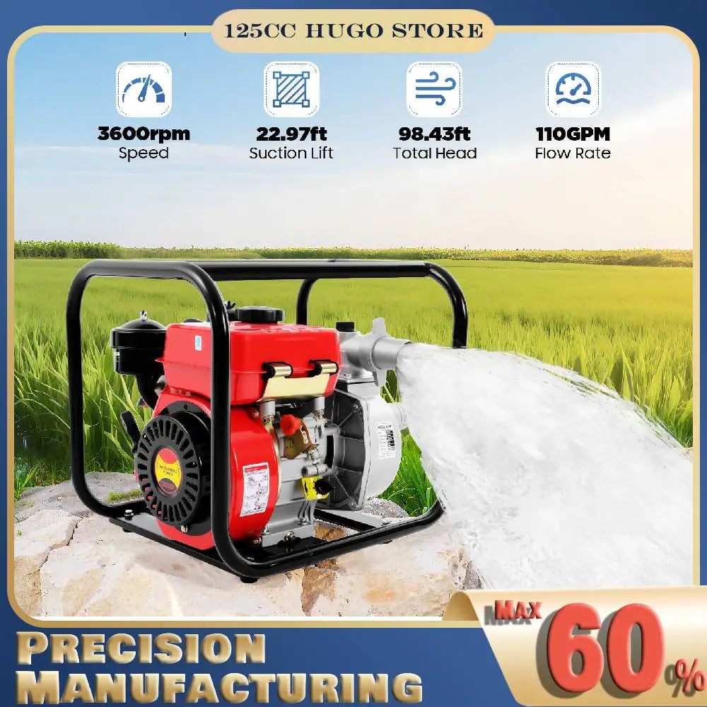 مضخة مياه محرك ديزل 7.5HP 210cc 110GPM ديزل - مضخة مياه مدفوعة مع أنابيب مياه 7.5 متر، لري المزرعة والمياه الميدانية
