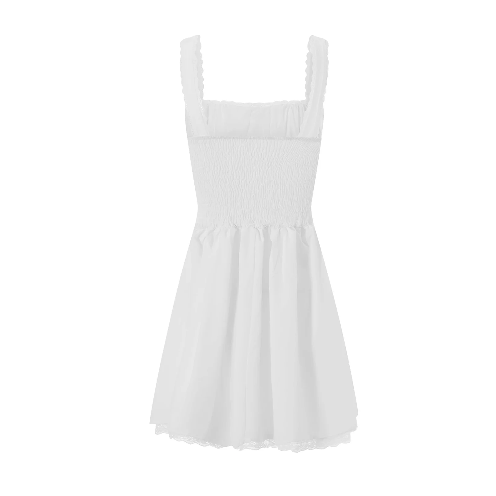 High Quality Sweet Backless Mini Dress Women Elegant Lace Hem Chest Wrap Suspenders Dresses Summer White Robes Vestidos