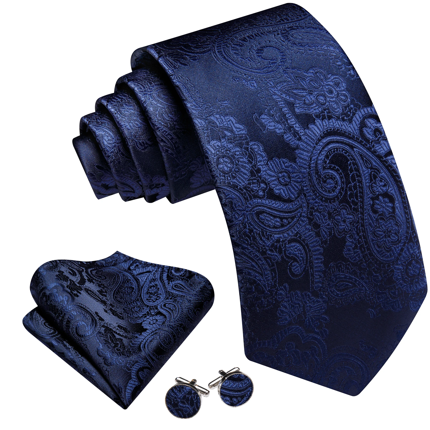 Picture 3: Vintage Glossy Jacquard Paisley Men Tie Set Floral Paisley Necktie Pocket Square Cufflinks Formal Business Wedding Groom Office
