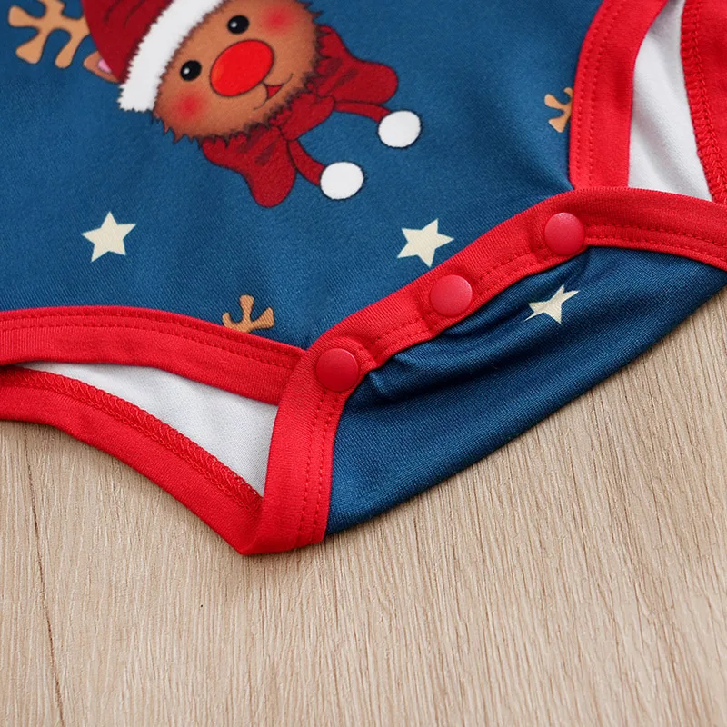 Newborn christmas clothes Navy blue elk print Winter comfort triangle clothing Long sleeves outerwear for boys and girls