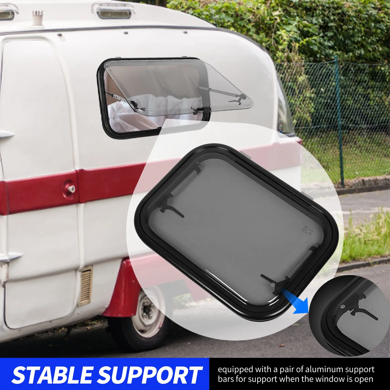 

Выдвижное окно для автофургона, двухслойное, антиокислительное, 550x400 мм, 45 ° Угол открытия внешнего выхода, оконная занавеска для конфиденциальности