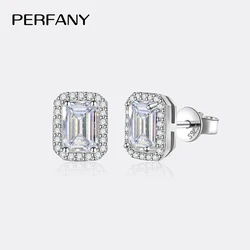 PERFANY 2CT Emerald/Radiation Cut Moissanite Earrings for Women S925 Pure Silver Rectangular Simulation Diamond Wedding Jewelry