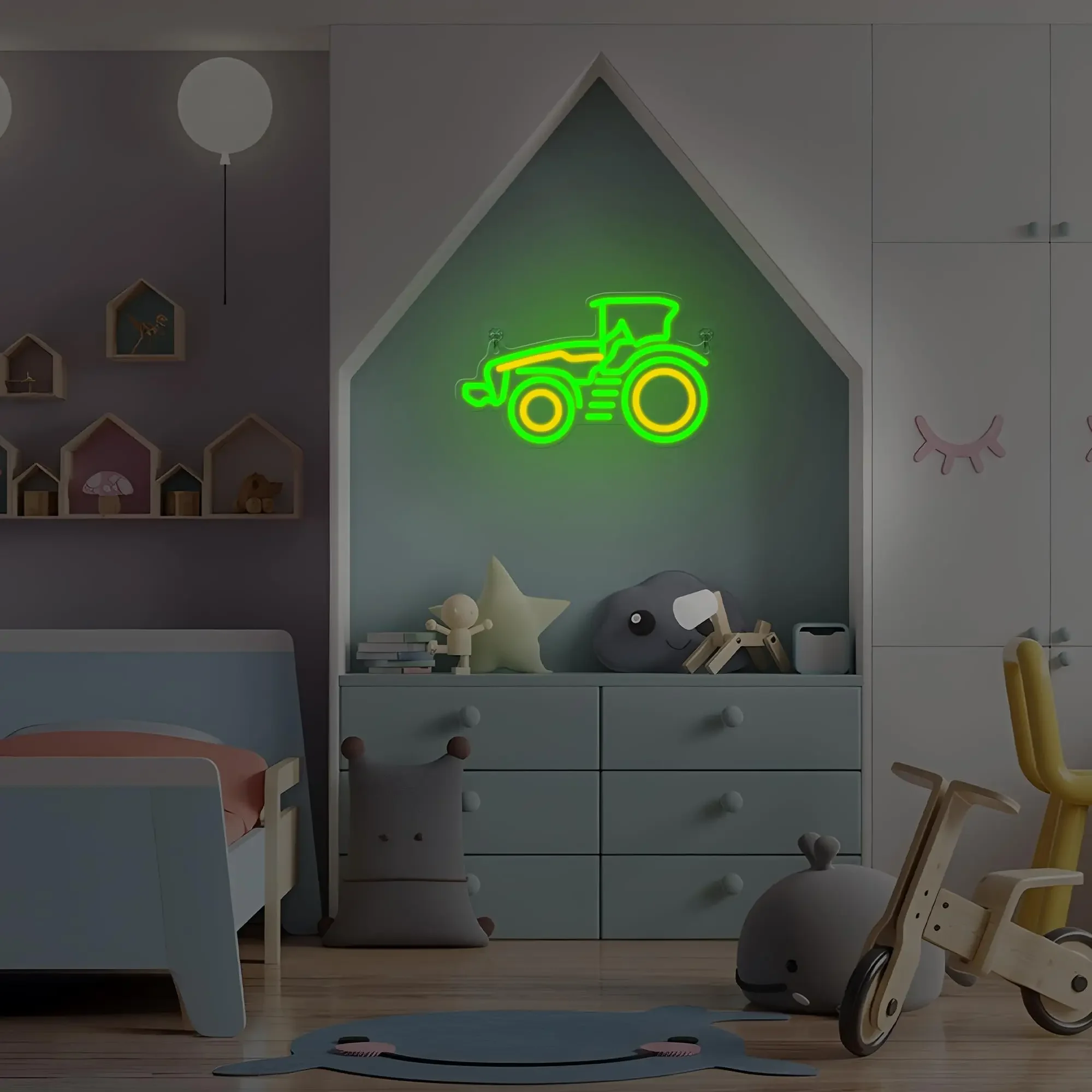 Luz de parede de néon para trator, alimentada por USB com luzes de 3 cores, veículo LED regulável, quarto, casa, presente de aniversário para meninos