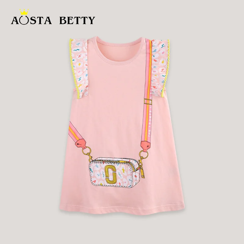 European and American style girls' tank dress summer new cartoon print girls' princess dress flutter sleeve children's dress