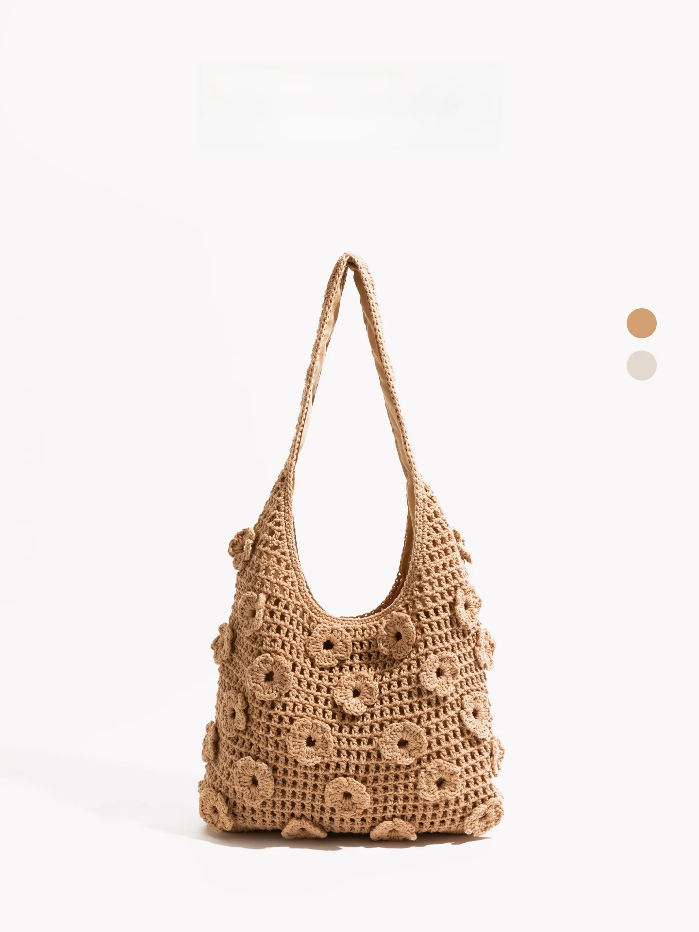 Large Capacity Knitted Hollow out Shoulder Bag for Women Orange Girl Flower Hook Needle Weaving Bag Lazy Style Artistic Commu...