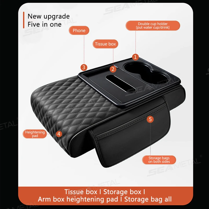 BLALION مسند ذراع السيارة صندوق رشاقته الارتفاع وسادة مسند الذراع مع صندوق الأنسجة حامل الكأس الذاكرة القطن دعامة كوع وسادة الارتفاع