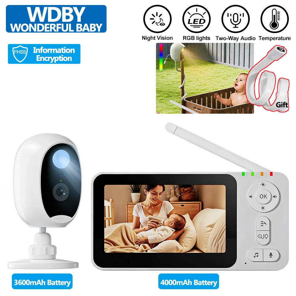 

4,3-дюймовая интеллектуальная видеоняня с встроенным аккумулятором, беспроводным ночным видением и функцией обнаружения плача, удобная камера для наблюдения за ребенком