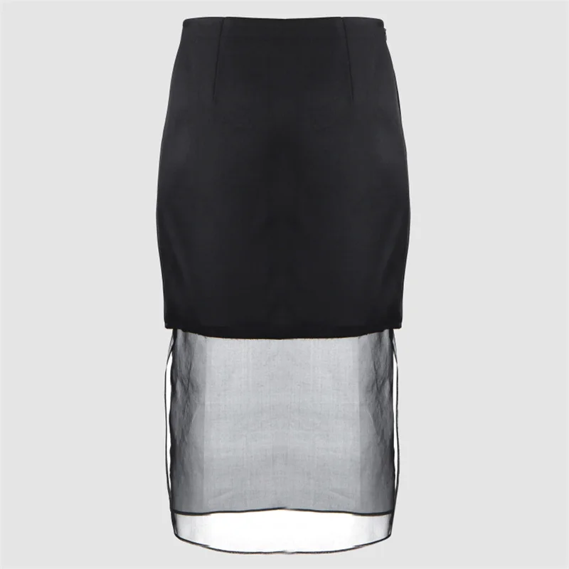 Women's skirt New high waisted pencil skirt for summer 2026 Half transparent mesh splicing women's half skirt knee length skirt