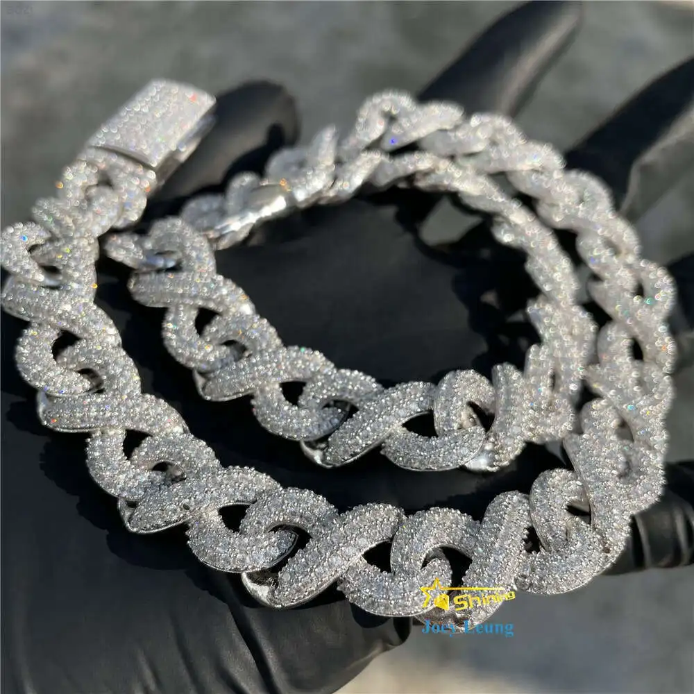 New Arrival 18mm Width Hip Hop Iced Out S925 Gold Plated Custom Cuban Chain Vvs Cuban Buss Down Cuban Link