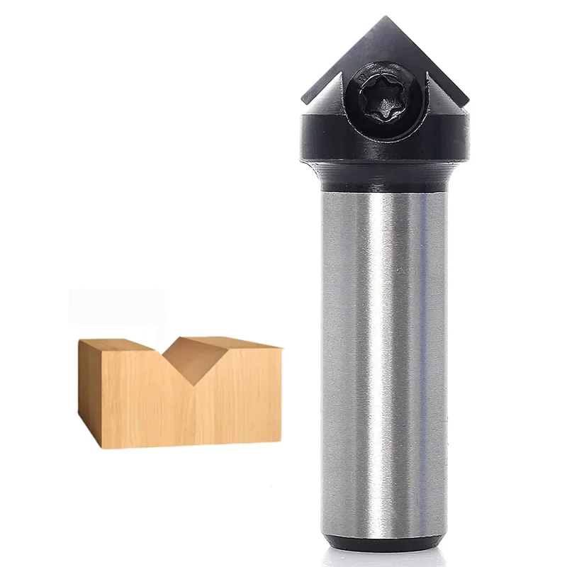 

45-градусная фреза с ЧПУ по дереву с V-образным пазом, деревообрабатывающая твердосплавная фреза, концевая фреза с ЧПУ, диаметр резки 11/16 дюйма, хвостовик 1/2 дюйма