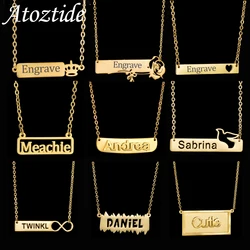 Atoztide Personalized Custom Name Necklace Bar Pendant for Women Men Stainless Steel Letter Link Chain Birthday Jewelry Gift
